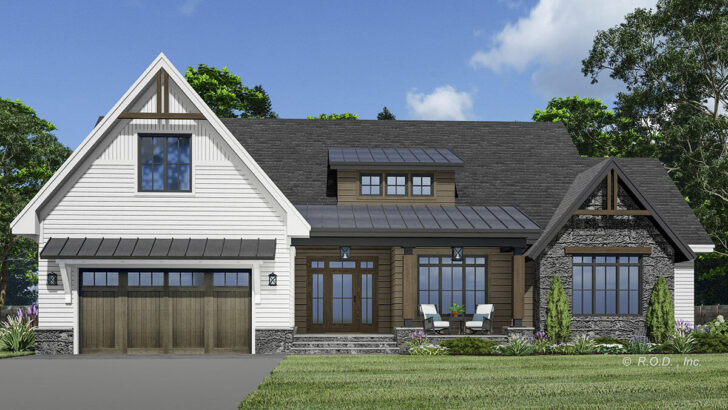One-Level 3-Bedroom Modern Farmhouse Design With Inviting Home Office (Floor Plan)