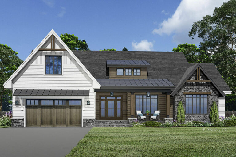 One-Level 3-Bedroom Modern Farmhouse Design With Inviting Home Office (Floor Plan)