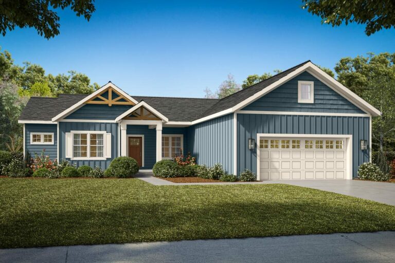 One-Story 2-Bedroom Craftsman Ranch Home with Optional Lower Level Addition (Floor Plan)