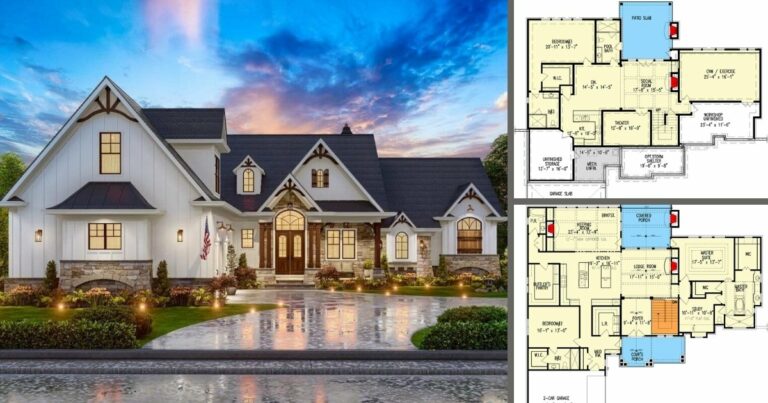 2-Story 3-Bedroom Craftsman Lake House with Walkout Basement (Floor Plan)