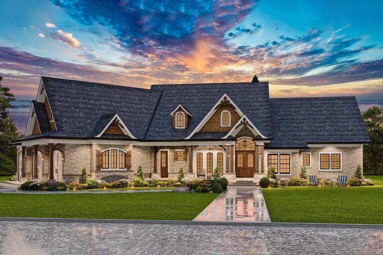 1-Story 3-Bedroom Craftsman Ranch House with His and Hers Master Walk-in Closets and 4-Car Garage (Floor Plan)