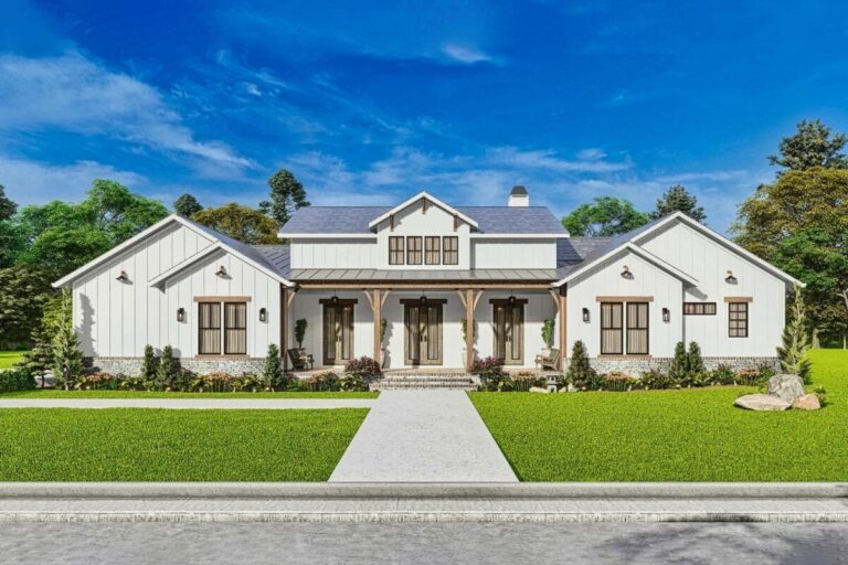 4-Bedroom 1-Story Modern Farmhouse With Office Space (Floor Plan)