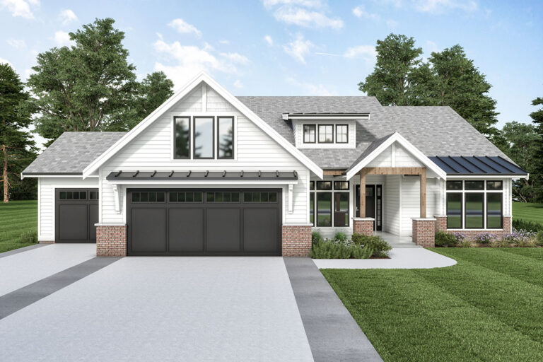 3-Bedroom Two-Story New American Ranch House with Wrap-around Patio (Floor Plan)