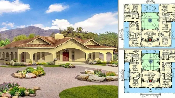 4-Bedroom Single-Story Home With a Show-Stopping Open Courtyard (Floor Plan)