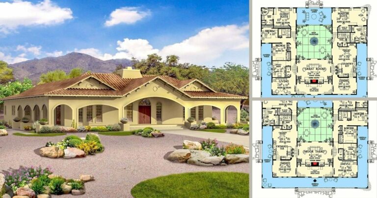 4-Bedroom Single-Story Home With a Show-Stopping Open Courtyard (Floor Plan)