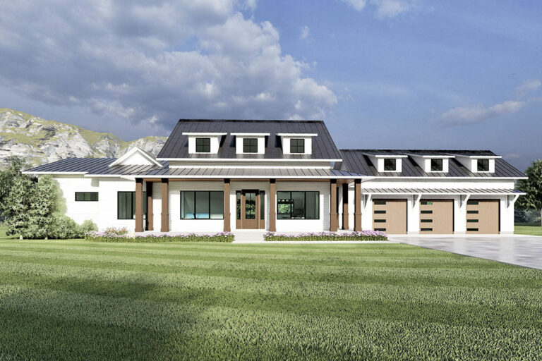 6-Bedroom Single-Story Modern Farmhouse Rambler House with Optional Basement Expansion (Floor Plan)