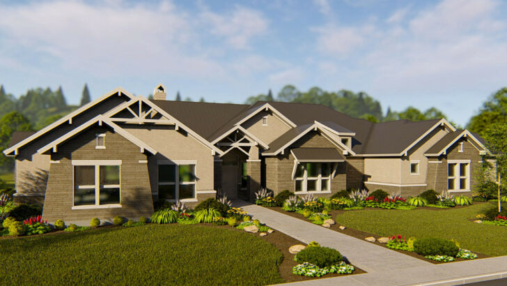 Craftsman-Style 4-Bedroom One-Story House With Dedicated Game and Media Rooms (Floor Plan)