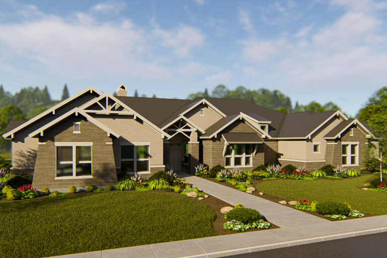 Craftsman-Style 4-Bedroom One-Story House With Dedicated Game and Media Rooms (Floor Plan)