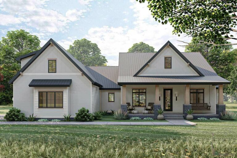 Charming 4-Bedroom 1-Story Modern Farmhouse with Split Bedroom Layout and Bonus Room (Floor Plan)
