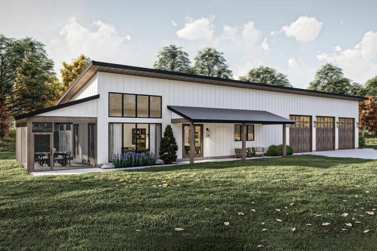 Luxurious 3-Bedroom 1-Story Barndominium House with Grand 3-Car Garage (Floor Plan)