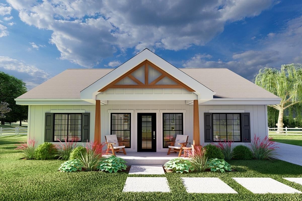 New American 1-Story 3-Bedroom Home with Vaulted Covered Entry Porch ...