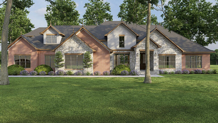 4-Bedroom Single Story House Plan with Vaulted Great Room and Bonus Room (Floor Plan)