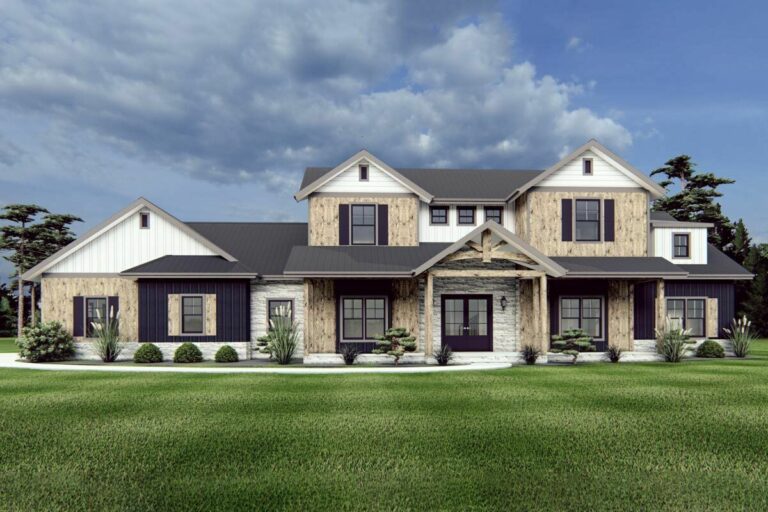 5-Bedroom Two-Story Rustic Farmhouse with a Versatile Loft and Side-entry Garage (Floor Plan)