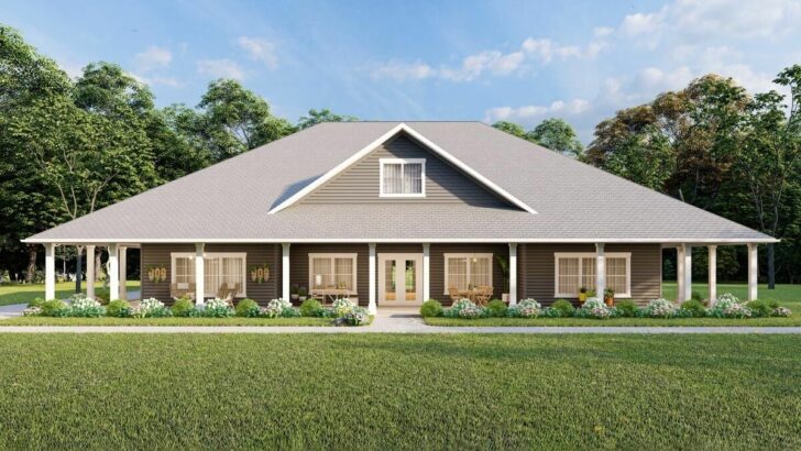 3-Bedroom 1-Story Southern Traditional House with Wrap-Around Porch (Floor Plan)