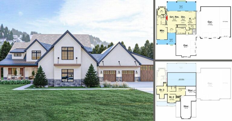 Deluxe 2-Story 3-Bedroom Farmhouse with 5-Bay Garage (Floor Plan)