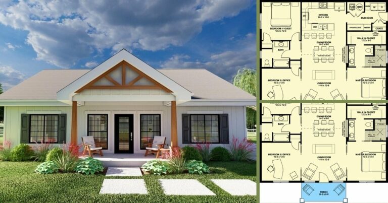 New American 1-Story 3-Bedroom Home with Vaulted Covered Entry Porch (Floor Plan)