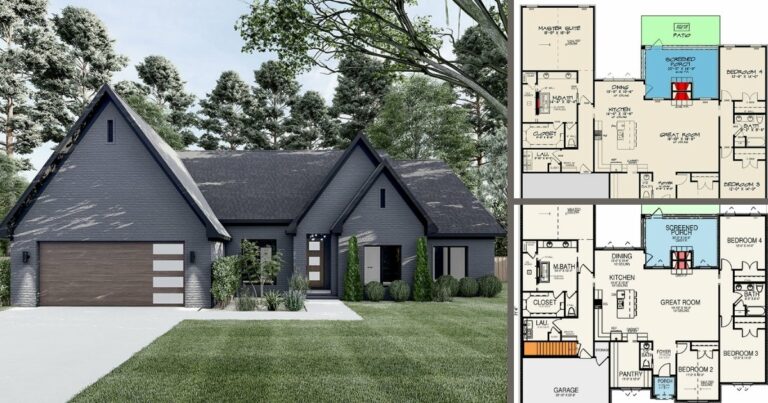 Single-Story 4-Bedroom New American Style Home with Spacious Screened Porch (Floor Plan)