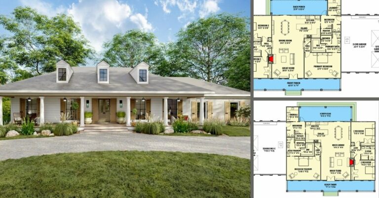 Traditional Southern-Style 3-Bedroom 1-Story Home with Massive 2-Car Garage (Floor Plan)