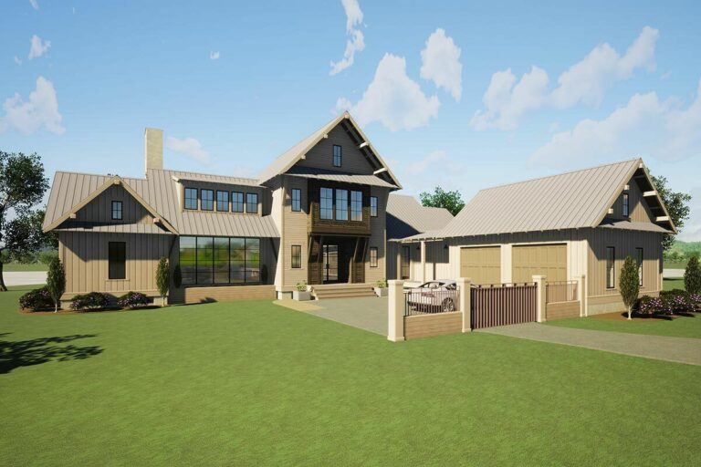 4-Bedroom 2-Story Country Craftsman Home with Large Screen Porch and Parking Courtyard (Floor Plan)