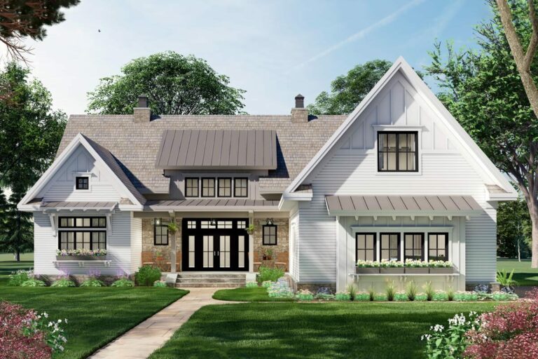 3-Bedroom 2-Story Modern Farmhouse With Bonus Over-Garage Expansion (Floor Plan)