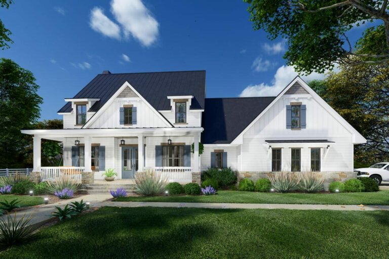 5-Bedroom 2-Story Modern Farmhouse With 2-Story Great Room and Upstairs Game Room (Floor Plan)