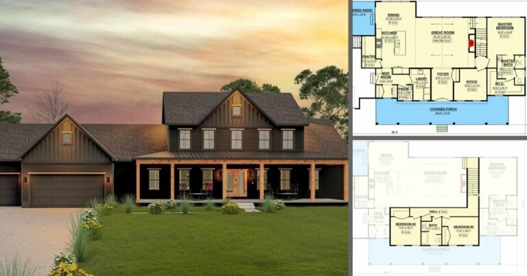 2-Story, 3-Bedroom Modern Farmhouse with Expansive Front Porch (Floor Plan)