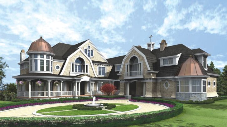 Hampton Style 4-Bedroom, 3-Story Mansion with Double Garage (Floor Plan)