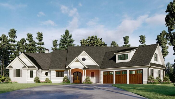 4-Bedroom 2-Story Country House with Home Office and Angled Garage (Floor Plan)