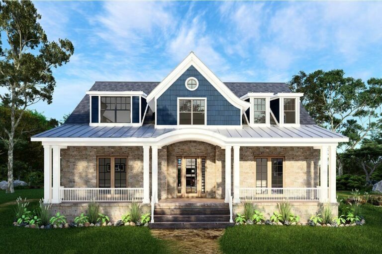 4-Bedroom 2-Story Lakehouse With Upstairs Rec Room and 2-Story Living Room (Floor Plan)