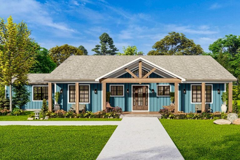 3-Bedroom Single-Story Rustic Country Craftsman Home with 2-Car Garage (Floor Plan)