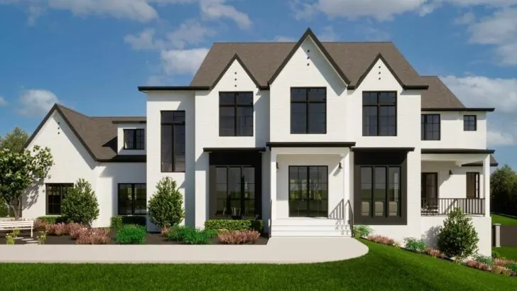 Modern Dual-Story 5-Bedroom Tudor-style House With Optionally Finished Basement (Floor Plan)
