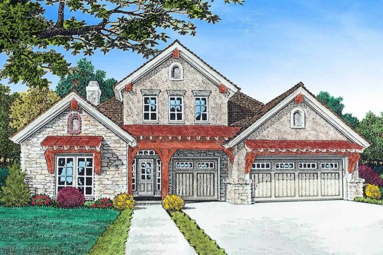 Craftsman Style 3-Bedroom 1-Story Home with a Bonus Room Upstairs (Floor Plan)