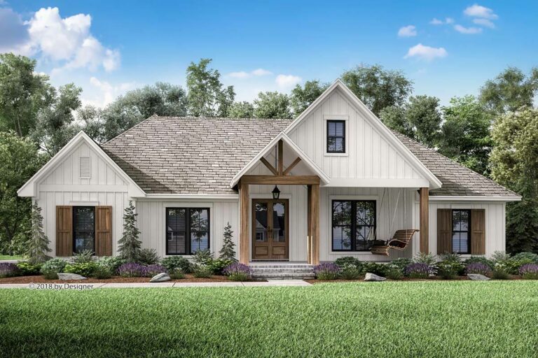 Single-Story 4-Bedroom Country Craftsman Home With Split Bedroom Layout (Floor Plan)