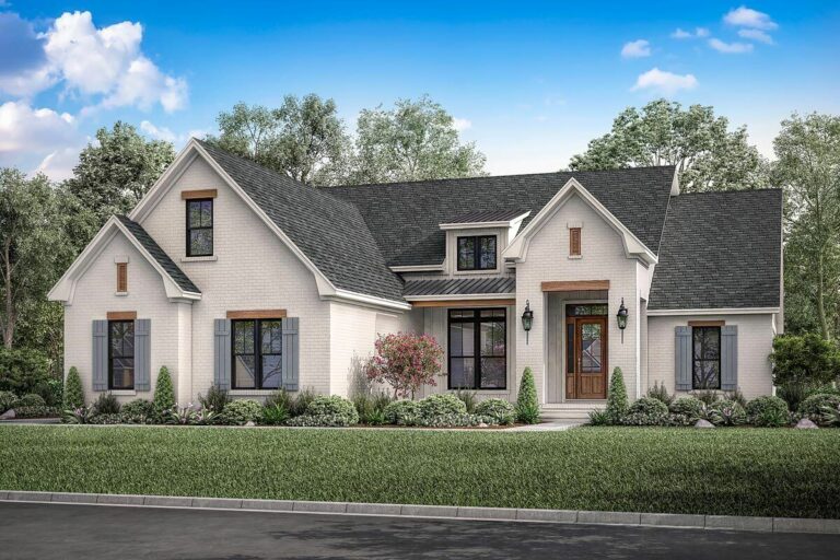 4-Bedroom Single-Story New American House with Classic Painted Brick Exterior (Floor Plan)