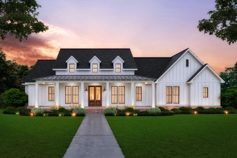 2-Story 4-Bedroom Modern Farmhouse with a Wrap-Around Front Porch (Floor Plan)