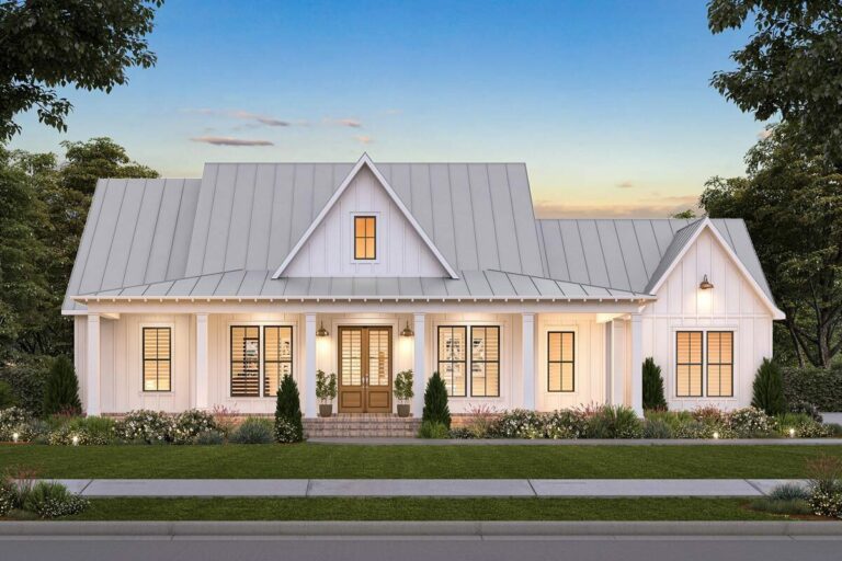 3-Bedroom Two-Story Farmhouse with Home Office and Wraparound Porch (Floor Plan)