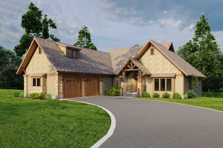 4-Bedroom 1-Story Rustic Craftsman House With Finished Lower Level and Bonus Above Garage (Floor Plan)
