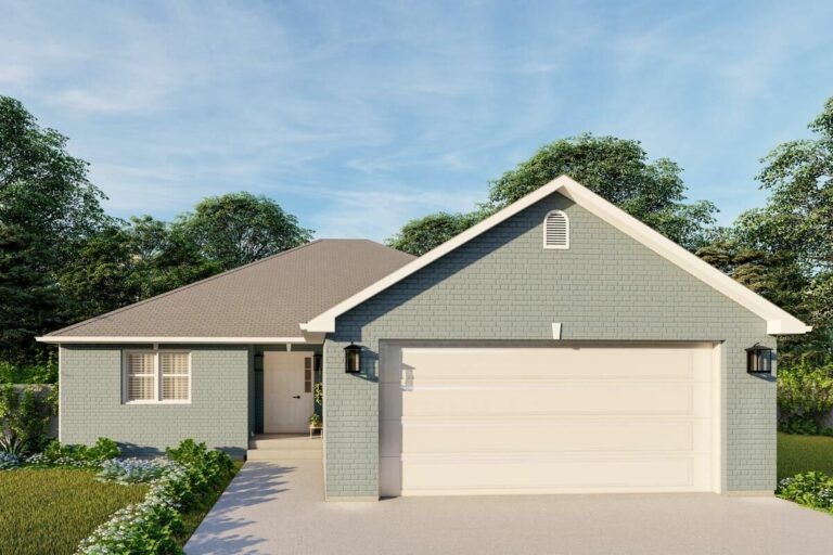 3-Bedroom 1-Story Hip Roof Ranch House with Brick Exterior (Floor Plan)