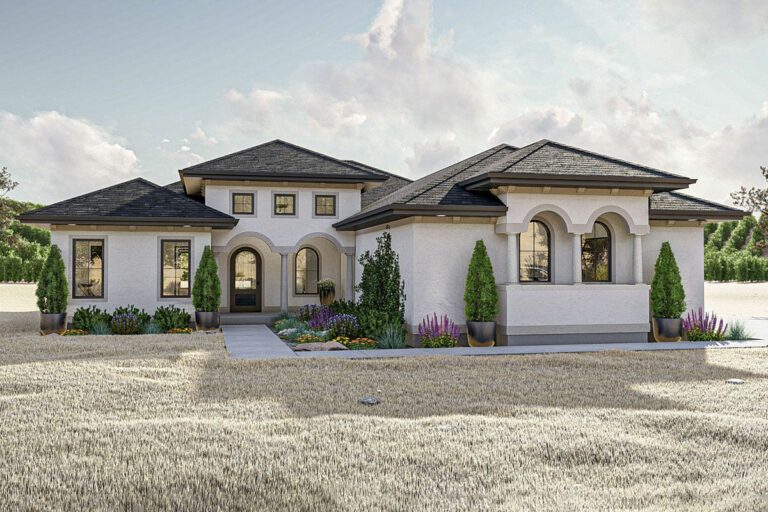 3-Bedroom 1-Story Mediterranean Home With Cathedral Ceilings and 3 Bedrooms (Floor Plan)