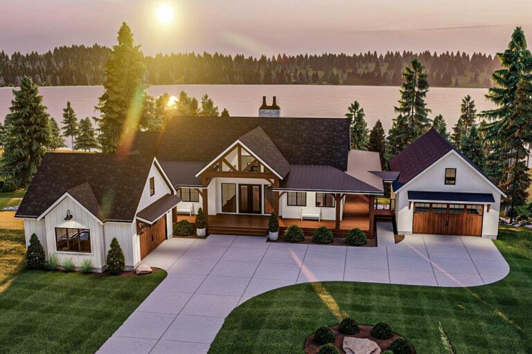 5-Bedroom 1-Story Lake House with Wraparound Deck and Optional Lower Level Lake Bar (Floor Plan)