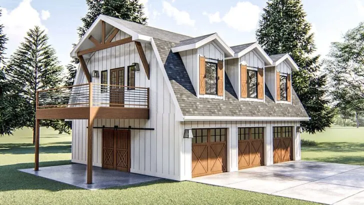 1-Bedroom 2-Story Barn-Style Home with Spacious 3-Car Garage (Floor Plan)