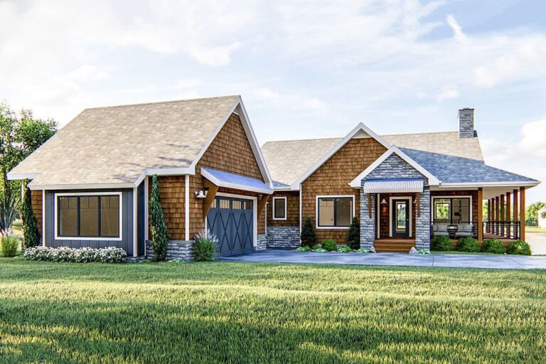 3-Bedroom Single-Story Country Lakehouse with Enchanting Wrap-around Deck (Floor Plan)