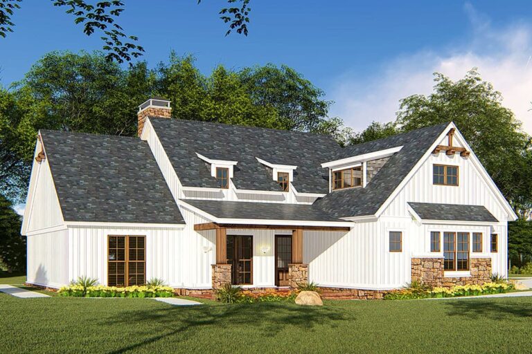 4-Bedroom Two-Story Farmhouse with Vaulted Great Room and Master Suite (Floor Plan)