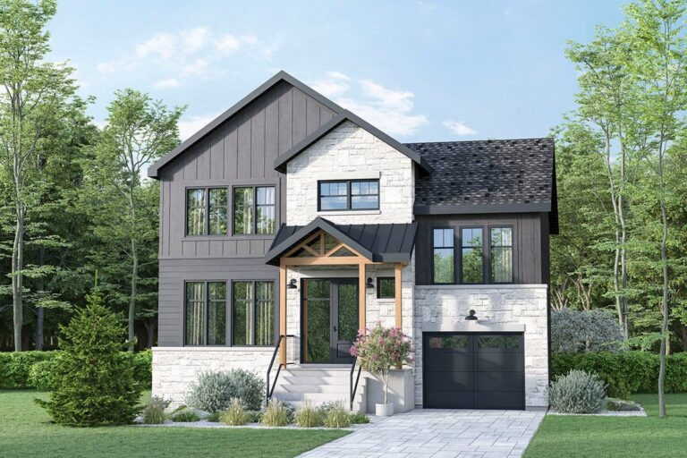 3-Bedroom 2-Story Farmhouse with Single Garage Bay (Floor Plan)