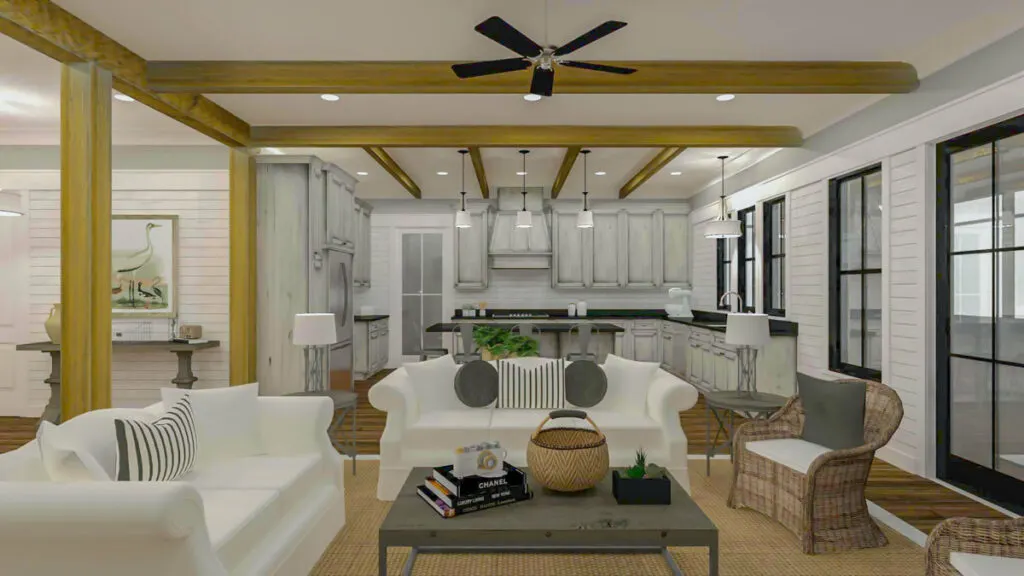 2-Story 4-Bedroom Farmhouse with Rustic Wood Beams (Floor Plan ... - Rustic Wood Beam Floor Layout