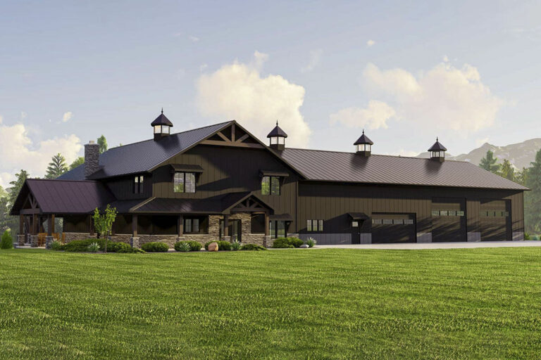3-Bedroom 2-Story Barndo-Style House With Massive 4-Car Garage with 2 Lofts (Floor Plan)