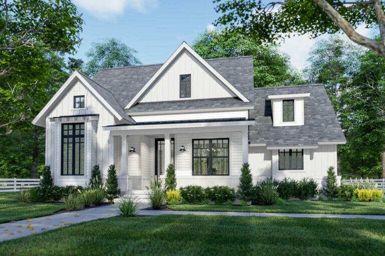 Compact 3-Bedroom 2-Story Modern Farmhouse with Two Bonus Rooms (Floor Plan)