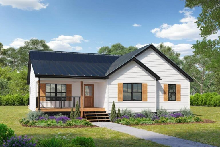 Country-Style 3-Bedroom 1-Story House with 7’10-deep Front Porch (Floor Plan)