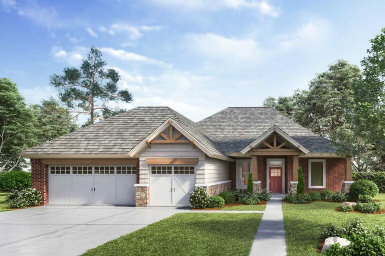 3-Bedroom Dual-Story European House with Outdoor Fireplace (Floor Plan)