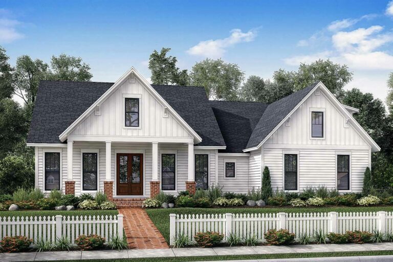 Dual-Story 4-Bedroom Farmhouse With Bonus Room and Side Load Garage (Floor Plan)